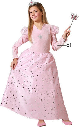 Atosa Prinsessen verkleed jurk luxe - roze - met sterren - Fee/prinses - voor kinderen 128