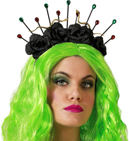 Atosa Verkleed haarband/hoofdband met bloemen kroon - zwart - meisjes/dames - Evil queen/Halloween/Medusa/Fantasy - carnaval - kunststof