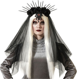 Atosa Verkleed haarband/hoofdband met ornament - zwart - meisjes/dames - Evil queen/Halloween/Medusa/Fantasy - carnaval - kunststof