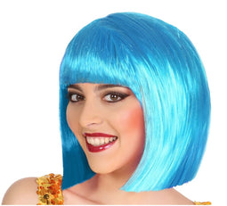 Atosa Verkleed pruik dames Bobby Jean - Blauw - half lang haar - Bob-line/seventies/eighties/prinses - Carnaval