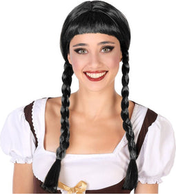 Atosa Verkleedpruik Dames Hannah - Zwart - Met lange vlechtjes - lang haar - Duits - Oktoberfesta - carnaval