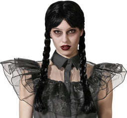 Atosa Verkleedpruik Dames Wednesday - Zwart - Met lange vlechtjes - lang haar - Halloween - Horror thema - carnaval