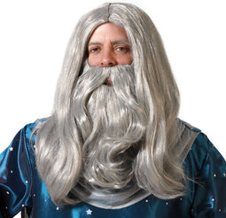 Atosa Verkleedpruik met baard - heren - grijs - Middeleeuwen/tovenaar/oude man - Carnaval - lang haar