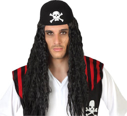 Atosa Verkleedpruik piraat William - Caribische piraten outfit - zwart - lang haar