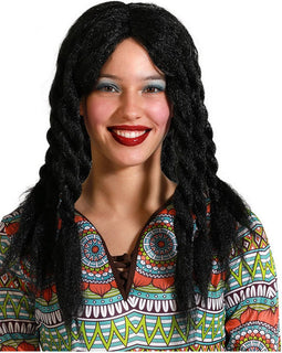 Atosa Verkleedpruik voor dames - zwart - Hippie/Rasta/Flower Power - Carnaval - lang haar - met dreadlocks haar