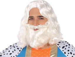 Atosa Verkleedpruik voor heren met baard - wit - half lang haar - Carnaval - Krijger/ridder/koning/middeleeuwen