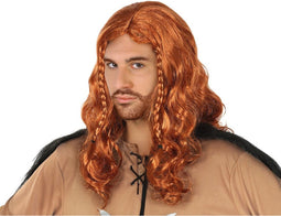Atosa Verkleedpruik voor heren Viking - bruin - lang haar met vlechtjes - Carnaval - Krijger/Ridder - Carnaval