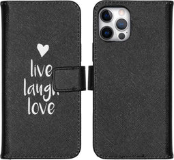 iMoshion Hoesje Geschikt voor iPhone 12 Pro / 12 Hoesje Met Pasjeshouder - iMoshion Design Softcase Bookcase - Wit / Zwart / Live Laugh Love