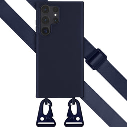 Selencia Hoesje Geschikt voor Samsung Galaxy S23 Ultra Hoesje Met Koord - Selencia Siliconen hoesje met afneembaar koord - Donkerblauw