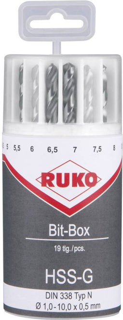 RUKO 214225 HSS-G Metaal-spiraalboorset 19-delig DIN 338 Cilinderschacht 1 set(s)