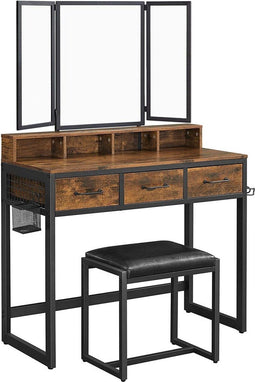 Kaptafel met krukje - uitklapbare spiegel - 90x40x141 cm