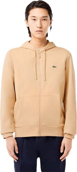 Lacoste Fleece Hoodie - Rits - Gevoerde Capuchon Kangoeroezak - Croissant
