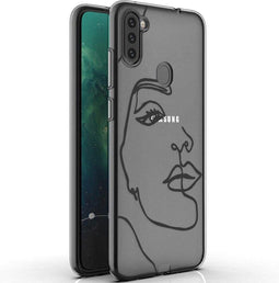 iMoshion Hoesje Geschikt voor Samsung Galaxy M11 / A11 Hoesje Siliconen - iMoshion Design hoesje - Transparant / Zwart / Line Art Woman Black