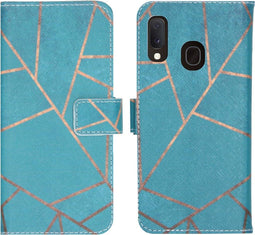iMoshion Hoesje Geschikt voor Samsung Galaxy A20e Hoesje Met Pasjeshouder - iMoshion Design Softcase Bookcase - Goud / Blauw / Blue Graphic