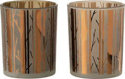 J-Line windlicht Boom - glas - bruin - medium - 2 stuks