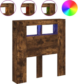 Hoofdeinde met LED 100x18,5x103,5 cm bewerkt hout gerookt eiken