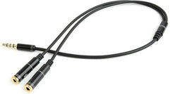 Audio kabel - 3.5mm (4p) male - 2x 3.5mm female - Zwart