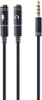 Audio kabel - 3.5mm (4p) male - 2x 3.5mm female - Zwart