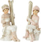 J-Line kerstfiguren Meisje & Jongen Skien - polyresin - wit/roze - 2 stuks