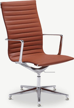 Furnicher Ava Vergaderstoel - Leren Zitting - Chroom Frame - Hoogte Verstelbaar - Draaibaar - Cognac