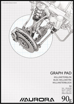 Aurora Millimeterpapier - A3 - Blauw geruit - 90g - 50 vel