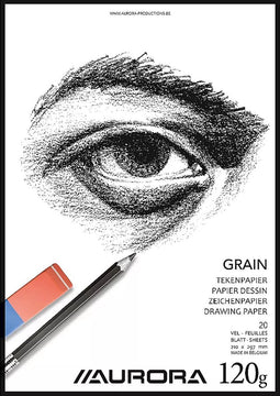 Aurora Tekenpapier - Grain - Schetsblok - Tekenblok - Wit - A4 - 120 g - 20 vel