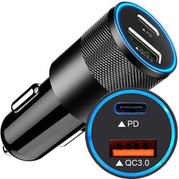 Autolader USB C + USB A - Auto oplader USB - USB C autolader 2 poorten - Auto lader - Sigarettenaansteker USB oplader auto - Snellader - Geschikt voor Apple iPhone 15 & Samsung