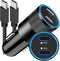 Autolader USB C - USB C Kabel Zwart