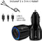 Autolader USB Met 2 Poorten - Inclusief 2 oprolbare oplaadkabels - Quickcharge 3.0 & USB 3.1A