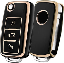 Autosleutel hoesje Geschikt voor Volkswagen - TPU Sleutelhoesje - Auto Sleutelcover - Autosleutelhoes -VW,Seat,Skoda -zw-goud-A3 - Volkswagen Up, Volkswagen Polo, Volkswagen Golf, Volkswagen Touran, Volkswagen Caddy, Volkswagen Transporter, Volkswage