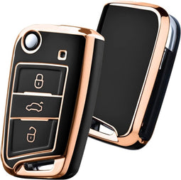 Autosleutel hoesje Geschikt voor Volkswagen - TPU Sleutelhoesje - Auto Sleutelcover - Autosleutelhoes -VW,Seat,Skoda -zw-goud-B3 - Volkswagen Up, Volkswagen Polo, Volkswagen Golf, Volkswagen Touran, Volkswagen Caddy, Volkswagen Transporter, Volkswage