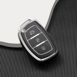 Autosleutel hoesje - TPU Sleutelhoesje - Sleutelcover - Autosleutelhoes - Geschikt voor Hyundai - zwart -A3a - Hyundai i10, Hyundai i20, Hyundai i30, Hyundai ix20, Hyundai ix35, Hyundai Bayon, Hyundai ionic electric - Auto Sleutel Accessoires gadget