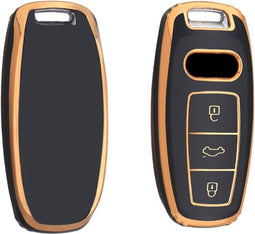 Autosleutel hoesje - TPU Sleutelhoesje - Sleutelcover - Autosleutelhoes - Geschikt voor Audi - zwart-goud - D3 - Audi A6, Audi A7, Audi A8, Audi S5, Audi S6, Audi S7, Audi S8, Audi RS6, Audi RS7, Audi Q7, Audi Q8, Audi SQ7, Audi SQ8 - Auto Sleutel A