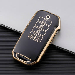 Autosleutel hoesje - TPU Sleutelhoesje - Sleutelcover - Autosleutelhoes - Geschikt voor Kia -zw-goud- D9 - Kia Ceed, Kia E-Soul, Kia Xceed, Kia Proceed, Kia Niro, Kia Sportage, Kia Sorento, Kia EV6, Kia EV9 - Auto Sleutel Accessoires gadgets - Kado