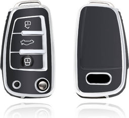 Autosleutel hoesje - TPU Sleutelhoesje - Sleutelcover - Autosleutelhoes - Geschikt voor Audi - zwart - C3 - Audi A1, Audi A2, Audi A3, Audi A4, Audi A5, Audi A6, Audi A7, Audi A8, Audi S1, Audi S3, Audi S4, Audi S5, Audi S6, Audi S7, Audi S8, Audi RS