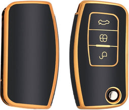 Autosleutel hoesje - TPU Sleutelhoesje - Sleutelcover - Autosleutelhoes - Geschikt voor Ford -zw-goud- G3 - Ford Fiesta, Ford Puma, Ford Focus, Ford Kuga, Ford Mustang, Ford Mustang Mach e, Ford Explorer, Ford E-Tourneo, Ford Transit, Ford Transit Co