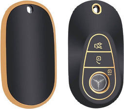Autosleutel hoesje - TPU Sleutelhoesje - Sleutelcover - Autosleutelhoes - Geschikt voor Mercedes -zw-goud- C3 - Mercedes-Benz A-Klasse, Mercedes-Benz B-Klasse, Mercedes-Benz C-Klasse, Mercedes-Benz CL-Klasse, Mercedes-Benz CLK-Klasse, Mercedes-Benz M
