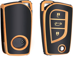 Autosleutel hoesje - TPU Sleutelhoesje - Sleutelcover - Autosleutelhoes - Geschikt voor Toyota -zw-goud- C3 - Toyota C-HR, Toyota Corolla, Toyota Rav, Toyota Rav4, Toyota Yaris, Toyota Aygo, Toyota Camry, Toyota Land Cruiser, Toyota Proace, Toyota Pr