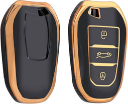 Autosleutel hoesje - TPU Sleutelhoesje - Sleutelcover - Autosleutelhoes - Geschikt voor Citroën -zw-goud- B3 - Citroën C2, Citroën C3, Citroën C3 Aircross SUV, Citroën C4, Citroën C4, Citroën E-C4 X, Citroën C5, Citroën C5 X, Citroën C5 Aircross, Cit