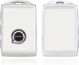 Autosleutel hoesje - TPU Sleutelhoesje - Sleutelcover - Autosleutelhoes - Geschikt voor Volvo - wit-chroom- A - Volvo S60, Volvo S90, Volvo V70, Volvo V90, Volvo XC40, Volvo XC60, Volvo XC90 - Auto Sleutel Accessoires gadgets - Kado Cadeau man - vro