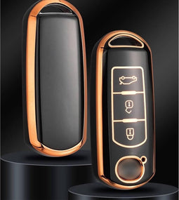 Autosleutel hoesje - TPU Sleutelhoesje - Sleutelcover - Autosleutelhoes - Geschikt voor Mazda - goud - A3 - Mazda 6, Mazda 3, Mazda 2, Mazda MX-5, Mazda CX-30, Mazda MX-30, Mazda CX-5, Mazda CX-60 - Auto Sleutel Accessoires gadgets - Kado - Cadeau