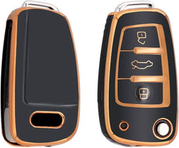 Autosleutel hoesje - TPU Sleutelhoesje - Sleutelcover - Autosleutelhoes - Geschikt voor Audi - zwart-goud - C3 - Audi A1, Audi A2, Audi A3, Audi A4, Audi A5, Audi A6, Audi A7, Audi A8, Audi S1, Audi S3, Audi S4, Audi S5, Audi S6, Audi S7, Audi S8, Au