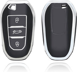 Autosleutel hoesje - TPU Sleutelhoesje - Sleutelcover - Autosleutelhoes - Geschikt voor Peugeot - zwart - B3 - Peugeot 108, Peugeot 207, Peugeot 208, Peugeot 307, Peugeot 308, Peugeot 407, Peugeot 508, Peugeot 1007, Peugeot 2008, Peugeot 3008, Peugeo