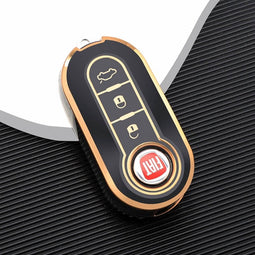 Autosleutel hoesje - TPU Sleutelhoesje - Sleutelcover - Autosleutelhoes - Geschikt voor Fiat 500 -zwart-goud- A3 - Fiat 500, Fiat 500L, Fiat 500X, Fiat 500, Fiat Tipo, Fiat Punto, Fiat Egea, Fiat Doblo, Fiat Scudo, Fiat Ducato, Fiat Panda, Abarth -