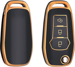 Autosleutel hoesje - TPU Sleutelhoesje - Sleutelcover - Autosleutelhoes - Geschikt voor Ford -zw-goud- F3 - Ford Fiesta, Ford Puma, Ford Focus, Ford Kuga, Ford Mustang, Ford Mustang Mach e, Ford Explorer, Ford E-Tourneo, Ford Transit, Ford Transit Co