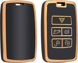 Autosleutel hoesje - TPU Sleutelhoesje - Sleutelcover - Autosleutelhoes - Geschikt voor Land Rover/Range Rover -zw-goud- B5 - Land Rover, Range Rover, Range Rover Sport, Range Rover Velar, Range Rover Evoque, Freelander, Defender, Discovery - Auto S