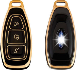 Autosleutel hoesje - TPU Sleutelhoesje - Sleutelcover - Autosleutelhoes - Geschikt voor Ford - goud - K3 - Ford Fiesta, Ford Puma, Ford Focus, Ford Kuga, Ford Mustang, Ford Mustang Mach e, Ford Explorer, Ford E-Tourneo, Ford Transit, Ford Transit Co