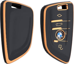 Autosleutel hoesje - TPU Sleutelhoesje - Sleutelcover - Autosleutelhoes - Geschikt voor BMW - zwart-goud - B4a - BMW 1- serie, BMW 2- serie, BMW 3- serie, BMW 4- serie, BMW 5- serie, BMW 6- serie, BMW 7- serie, BMW 8- serie BMW X1, BMW X2, BMW X3, B