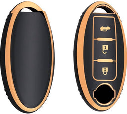 Autosleutel hoesje - TPU Sleutelhoesje - Sleutelcover - Autosleutelhoes - Geschikt voor Nissan -zw-goud- A3B - Nissan Micra, Nissan Pulsar, Nissan Murano, Nissan Juke, Nissan Qashqai, Nissan Ariya, Nissan Leaf, Nissan Xtrail, Nissan Primastar, Nissan