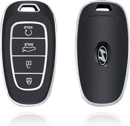 Autosleutel hoesje - TPU Sleutelhoesje - Sleutelcover - Autosleutelhoes - Geschikt voor Hyundai -zwart- E4 - Hyundai i20, Hyundai i30, Hyundai ix20, Hyundai ix35, Hyundai Bayon, Hyundai ionic electric, Hyundai Kona, Hyundai Kona Electric, Hyundai San